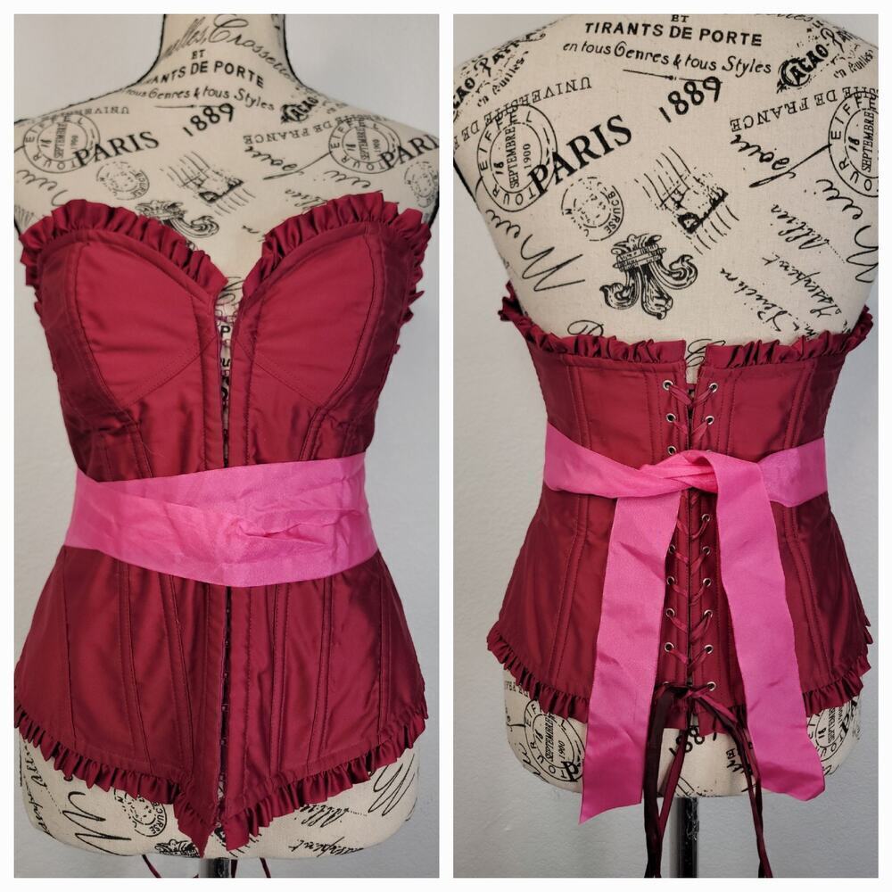 Victorias Secret Corset Top Sz Medium Lace Up V Neck Boning Waist Tie Coquette